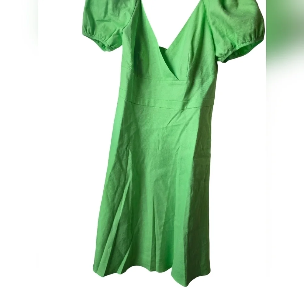 J. CrewPuff-sleeve V-neck midi dress in stretch linen blend Sz. 12